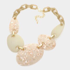 NWT Neutral Bohemian Marble Abstract Resin Chain Chunky Necklace